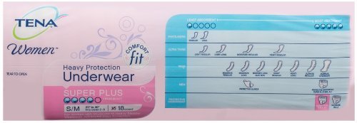 TENA Incontinence Underwear for Women, Super Plus Absorbency, Small/Medium,  18 Count, 18 Count, Small/Med