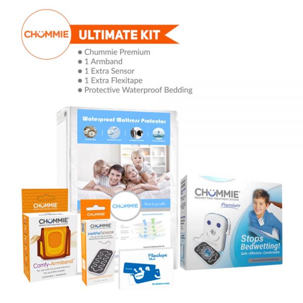 Chummie Premium Bed Wetting Alarm Ultimate Kit with Armband, Sensor, Flexitape, and Bedding - Blue